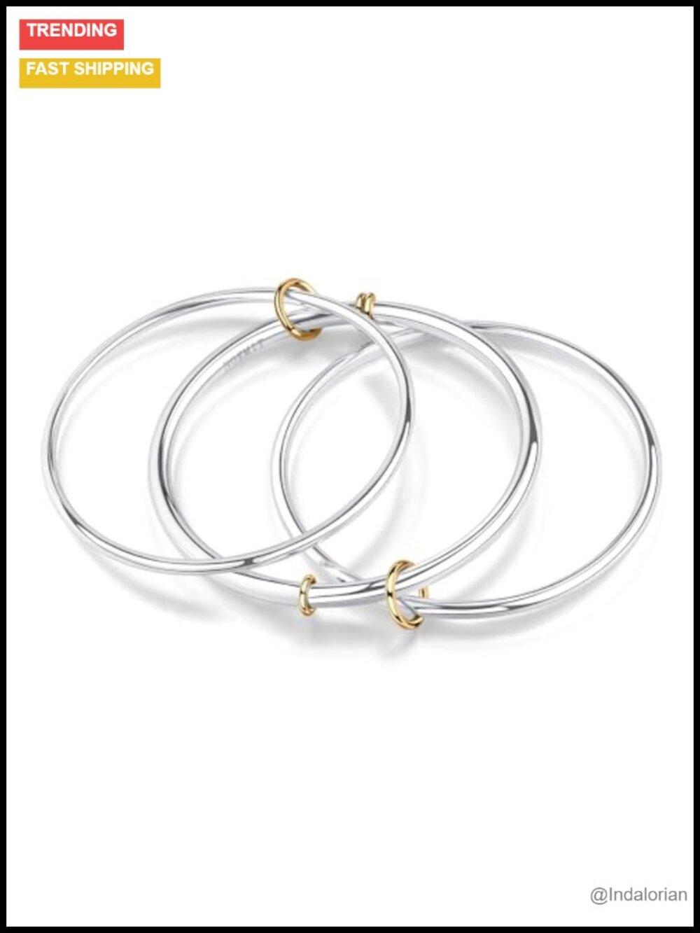 Stainless Steel Bangle Bracelet Set Interlocking Stackable 3-Pack Women